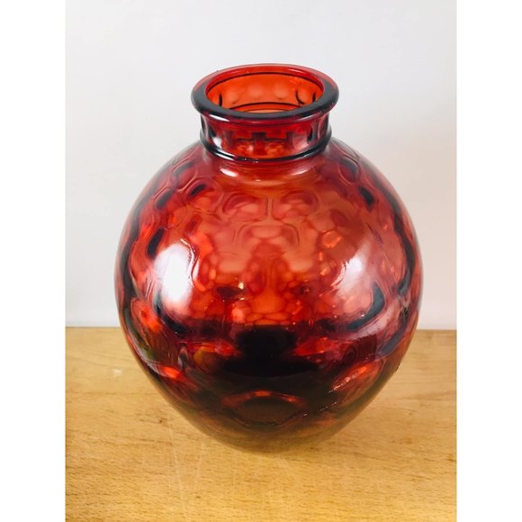 Red Glass Vase WHEATON Hex Optic Design Vintage - Picture 1 of 6